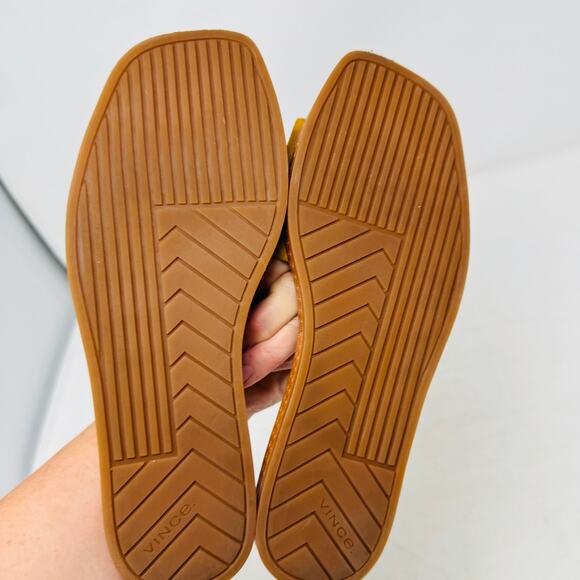 Vince Mustard Suede Platform Slide Sandals Minimalist Modern Summer Shoes Size 6 - Picture 10 of 12